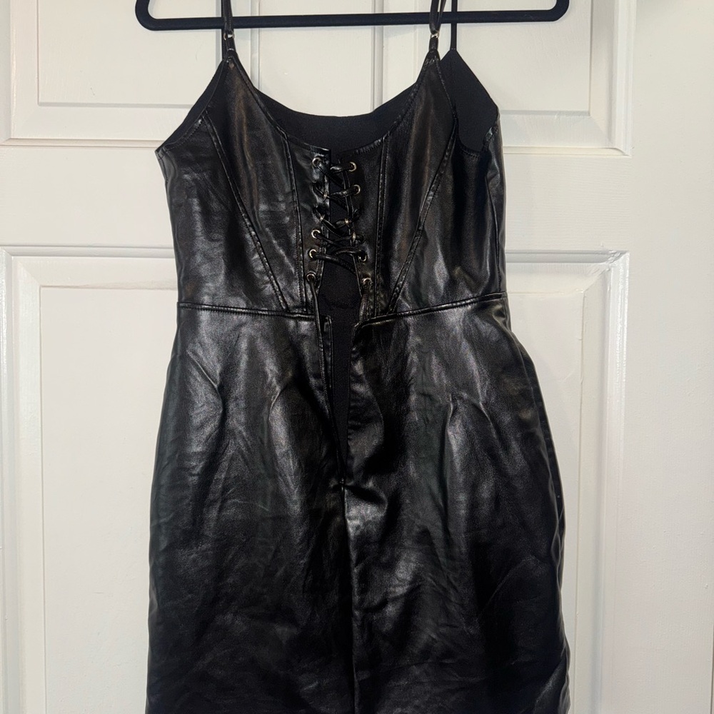 Black Faux Leather Mini Dress - Picture 4 of 4